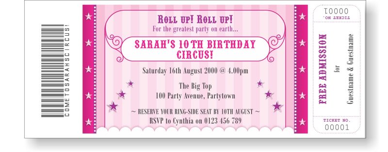 Circus Fun Pink Party Invitation