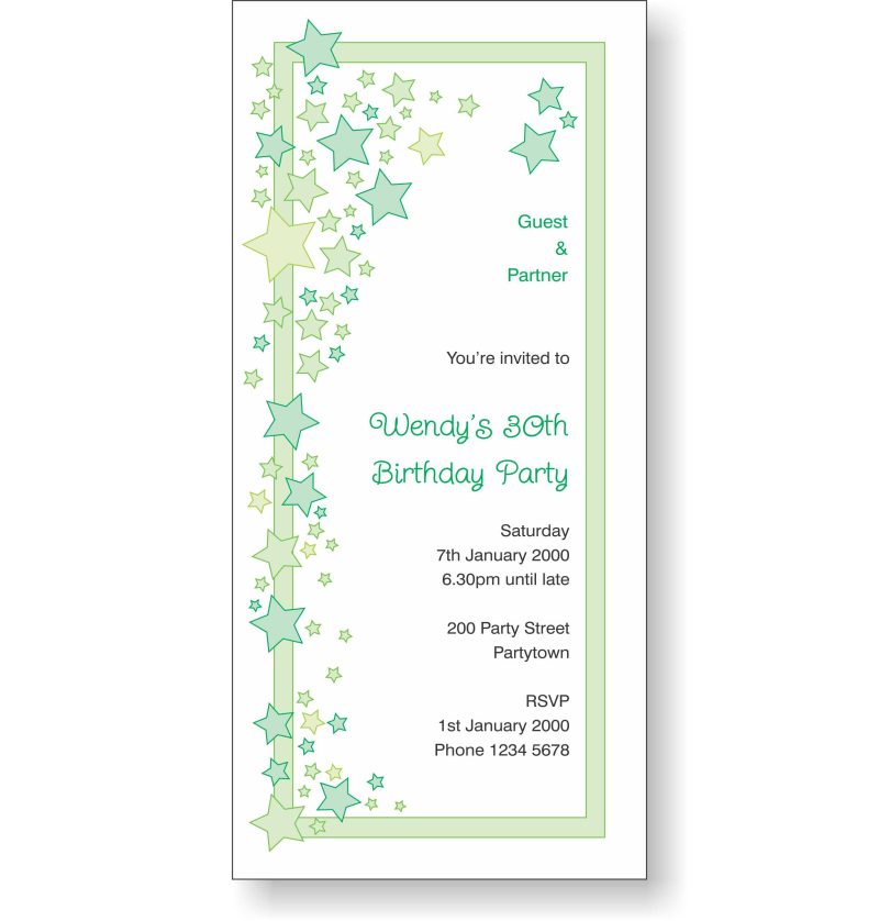 Green Stars Birthday Party Invitation