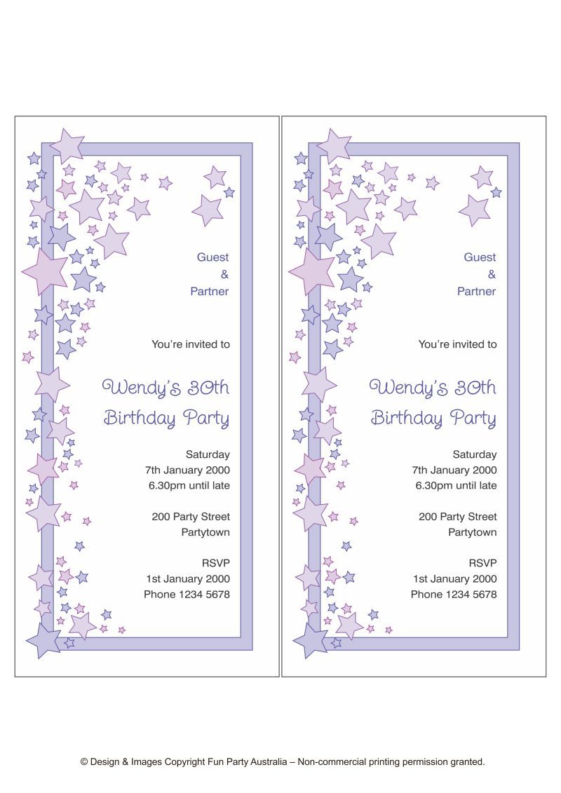 Purple Stars Birthday Party Invitation PDF