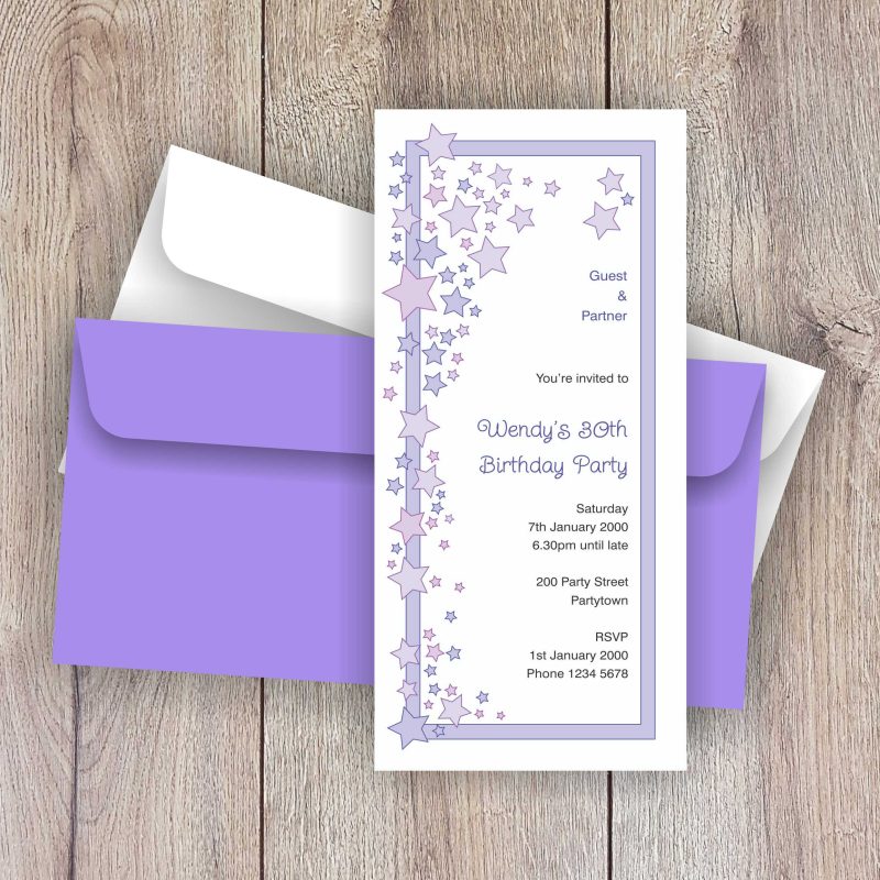 Purple Stars Birthday Party Invitation