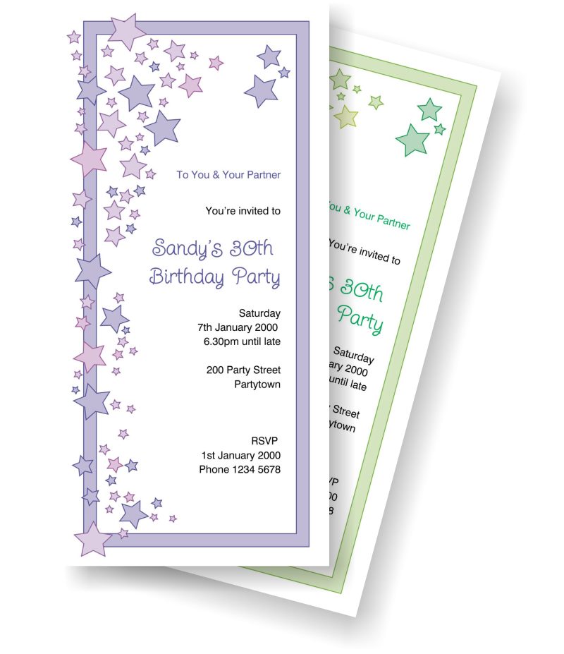 Party invitation in pastel colours decorated with stars