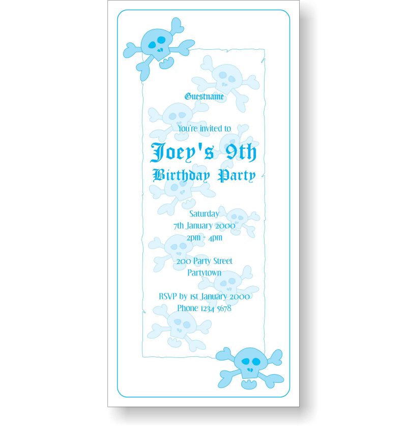 Pirate Party Birthday Party Invitation Blue