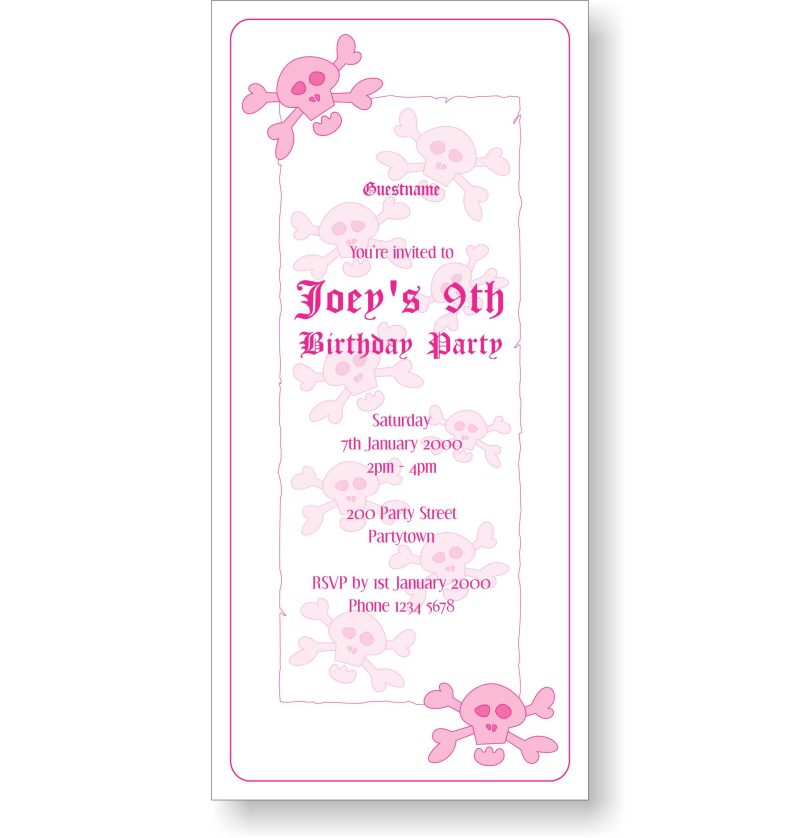 Pirate Party Birthday Party Invitation Pink