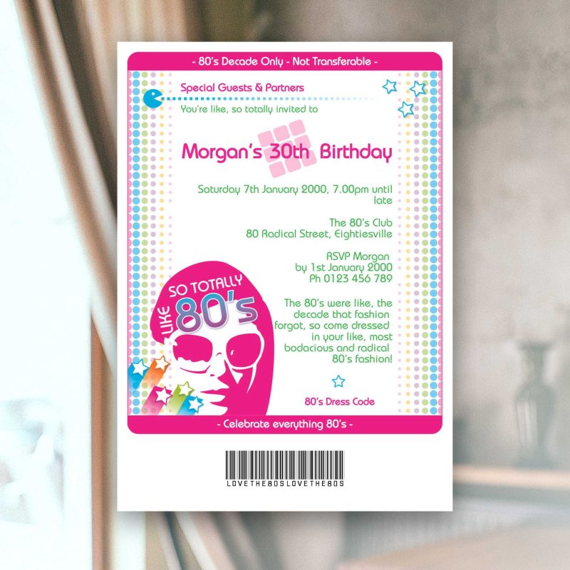 Totally 80s Girl Ticket Birthday Party Invitation
