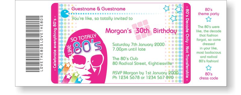 Eighties Birthday Party Invitation