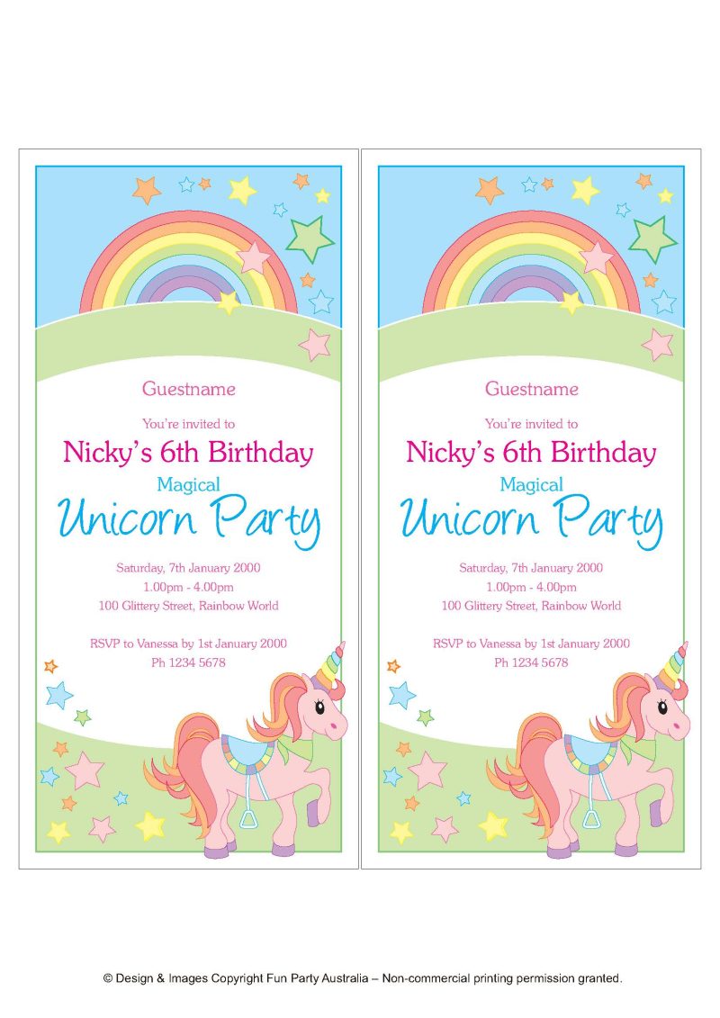 Unicorn Birthday Party Invitation PDF