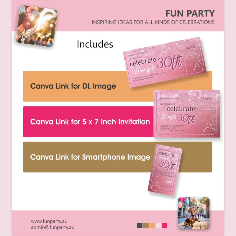 Shimmer Pink Birthday Party Invitation Inclusions