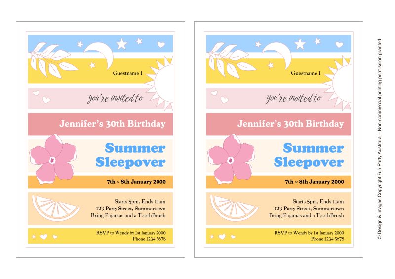 Summer Slumber Birthday Party Invitation PDF