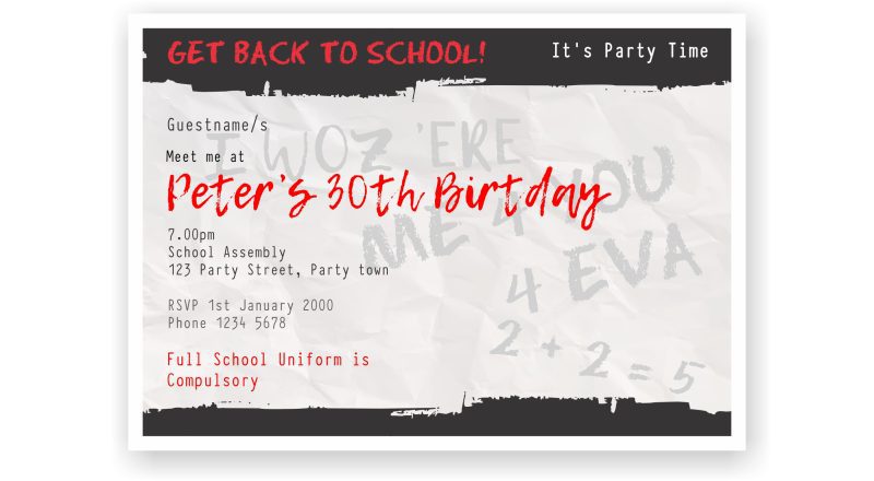Back to School Fancy Dress Party invitations that look like a scrunched up note passed in class.