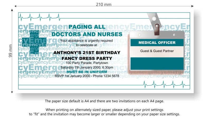 Doctors and Nurses Fancy Dress Party Invitations size guide