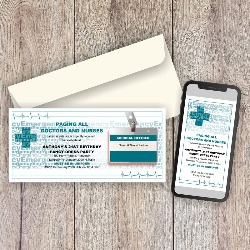 Doctors and Nurses Fancy Dress Party Invitations in multiple formats